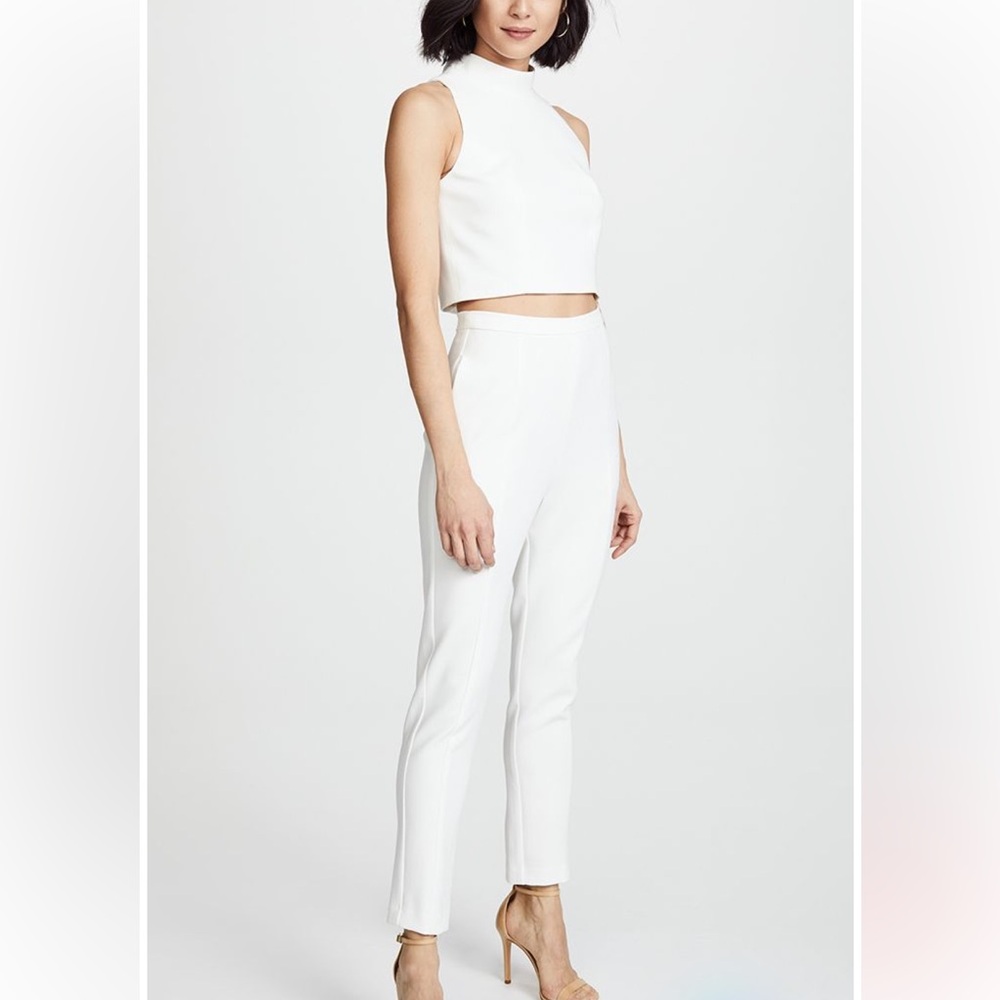 Black Halo Women's White Two Piece Jumpsuit Size 8 Bridal Formal Top Pant Set